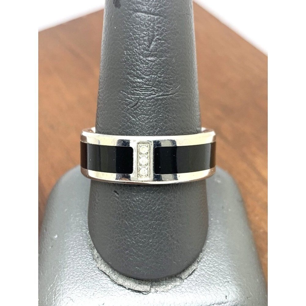Men's Wedding Band Black Silver Steel 0.03ctw Diamond 8mm Wide Ring Size… - Picture 7 of 13